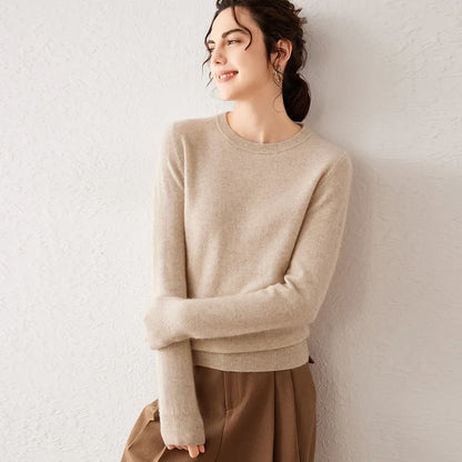 Pull femme à col rond et manches longues, maille fine, basique