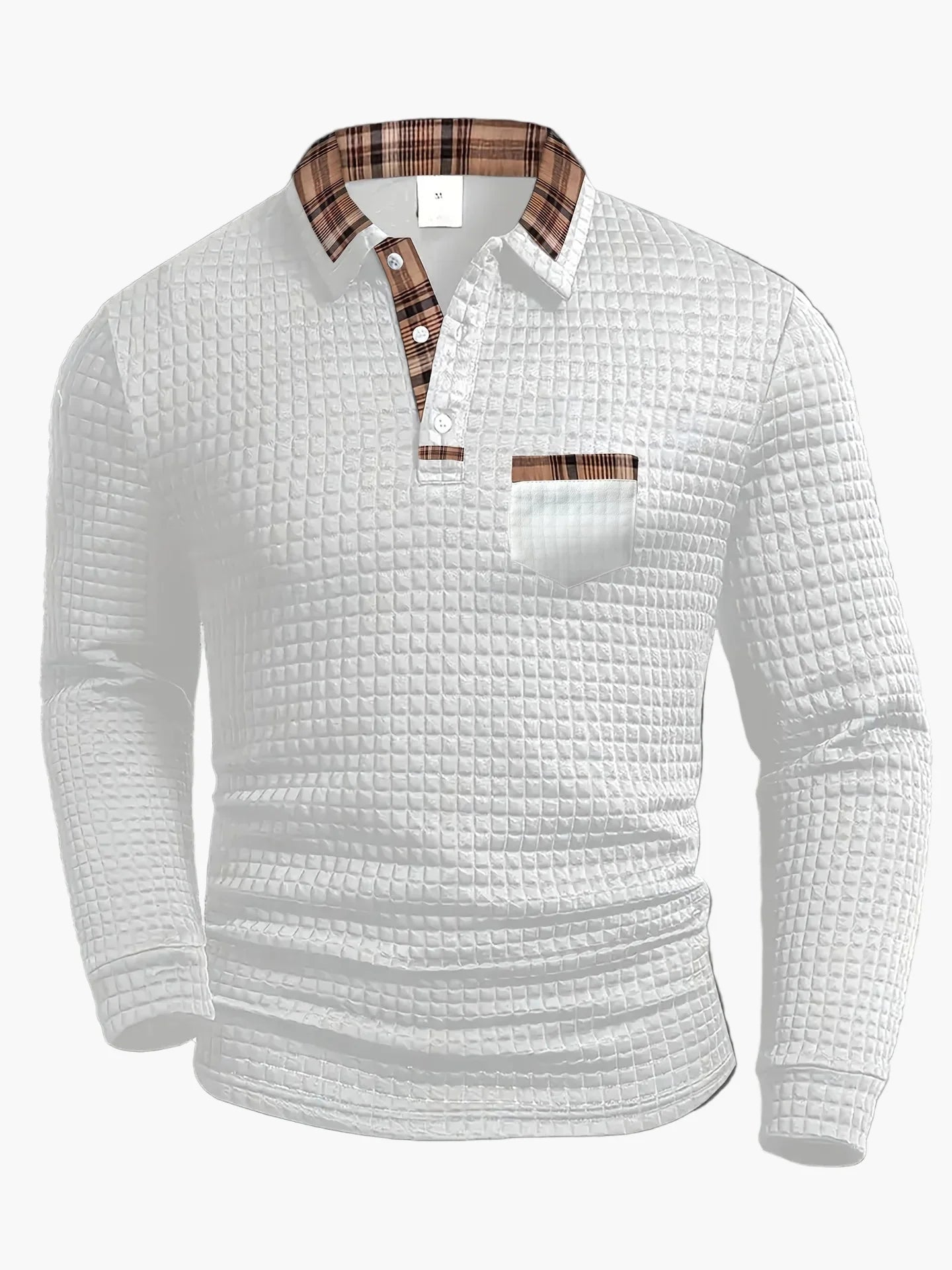 Herre fritids langærmet poloshirt med ternede detaljer – Moderigtigt vaffelmønster, ideel til hverdag & kontor