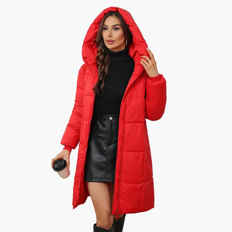 Damen Winter-Steppmantel mit Kapuze – Modischer langer Outdoor-Mantel für Alltag & Freizeit