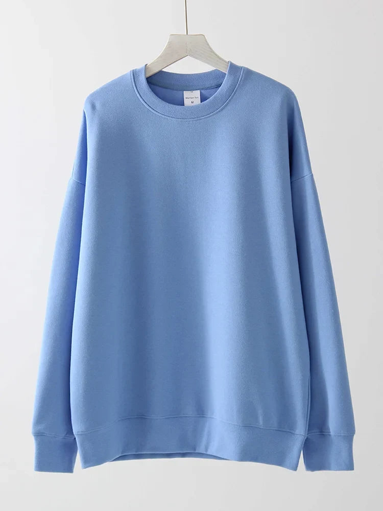 Felpa unisex oversize a maniche lunghe con scollo rotondo, tinta unita