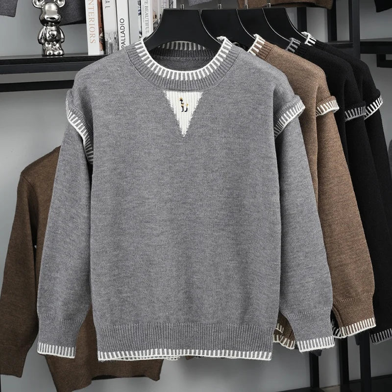 Herren Strickpullover Rundhals mit Muster auf der Brust
