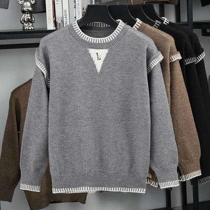 Herren Strickpullover Rundhals mit Muster auf der Brust