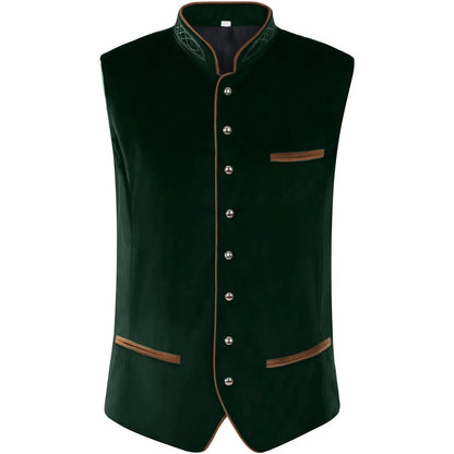Ensemble pour homme composé d’une chemise traditionnelle à volants, d’un gilet traditionnel en velours et d’un pantalon en cuir