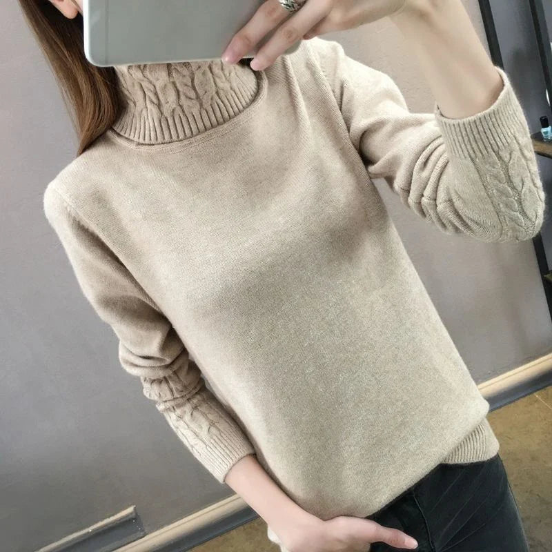 Damen Rollkragenpullover mit Zopfmuster Ärmeln in Grau
