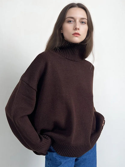Dolcevita oversize da donna, maglione lavorato a maglia a maniche lunghe