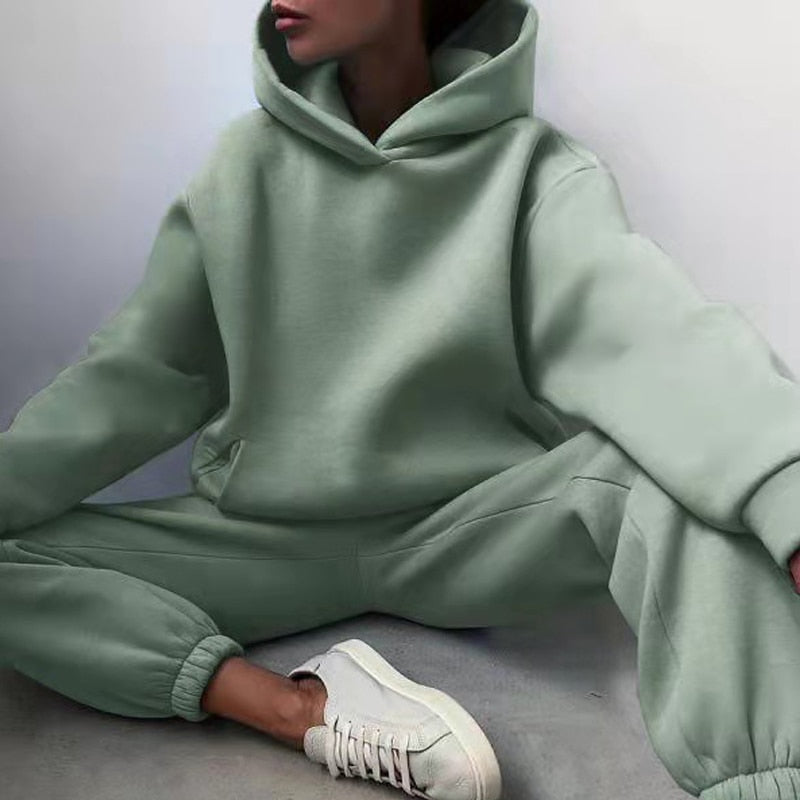Dam Oversize Joggingset – Avslappnad Hoodie och Joggingbyxa för Fritid & Hemma