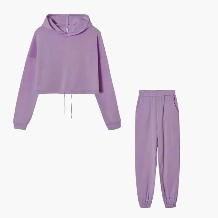 Tuta da tempo libero da donna due pezzi – Felpa con cappuccio alla moda e pantaloni da jogging per tutti i giorni e sport