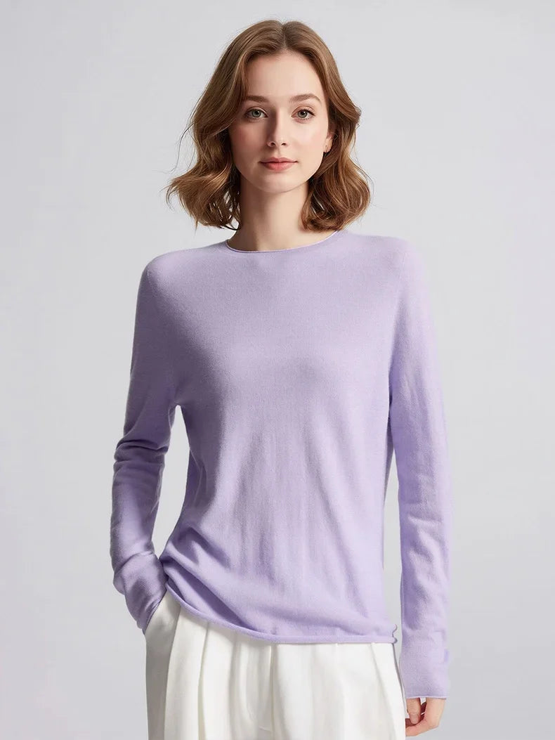 Pull à manches longues pour femme, col bateau, uni