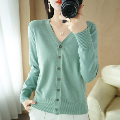 Damen Strickjacke V-Ausschnitt Knopfleiste Langarm Cardigan