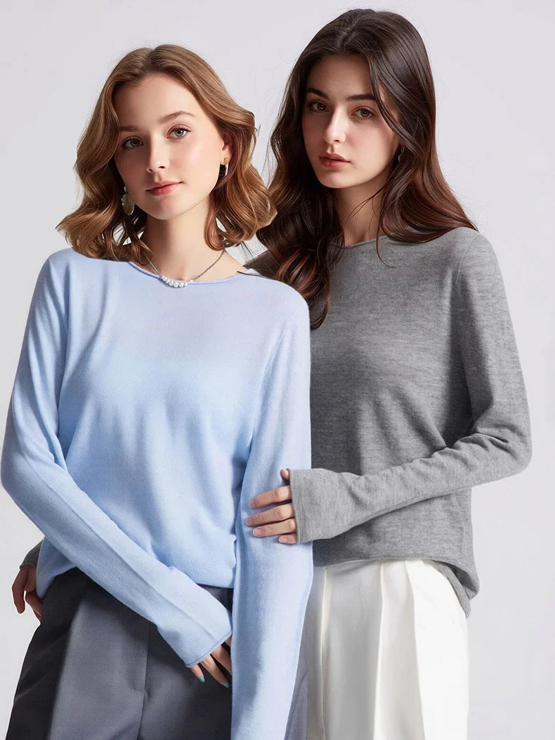 Pull à manches longues pour femme, col bateau, uni