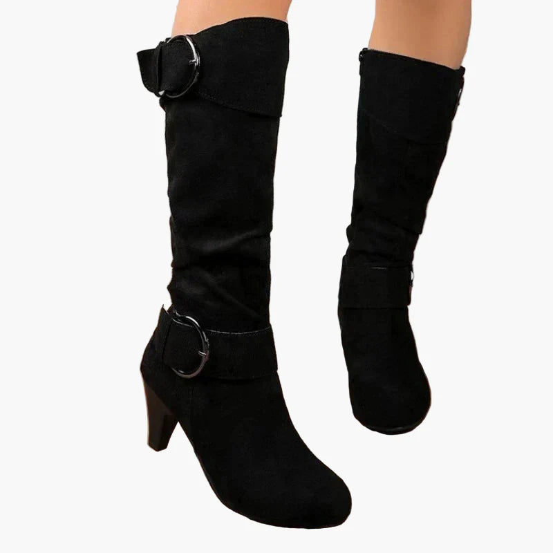Damen Stiefeletten mit Absatz und Schnalle – Modische hohe Stiefel für Alltag und Büro