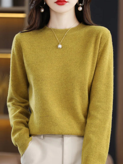 Damen Pullover Rundhals Langarm Strickpullover Einfarbig