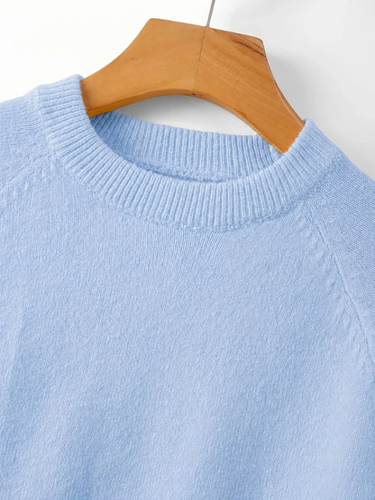Pullover da donna azzurro chiaro, a maniche lunghe, girocollo, dalla vestibilità ampia