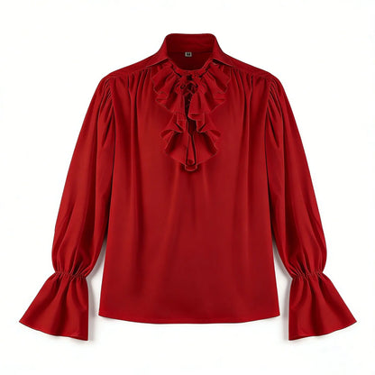 Ensemble pour homme composé d’une chemise traditionnelle à volants, d’un gilet traditionnel en velours et d’un pantalon en cuir