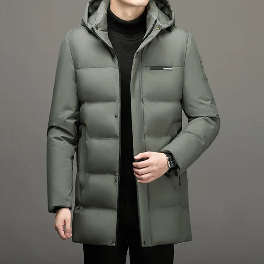 Herren Winterjacke mit Kapuze, gepolstert, langer Schnitt