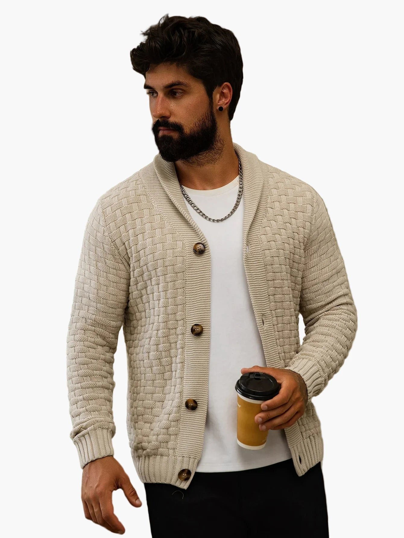 Męski kardigan dzianinowy w nowoczesnym stylu casual – otwarty sweter na co dzień dla mężczyzn ceniących styl