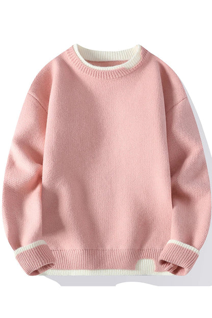 Maglione unisex a girocollo bicolore dall'aspetto lavorato a maglia