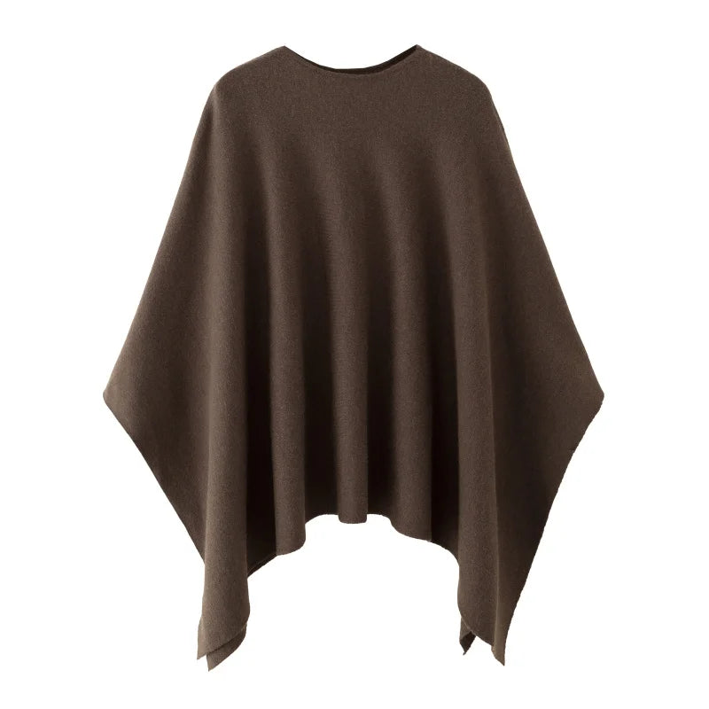 Damen Poncho Pullover V-Ausschnitt Weiches Material in Braun und Schwarz