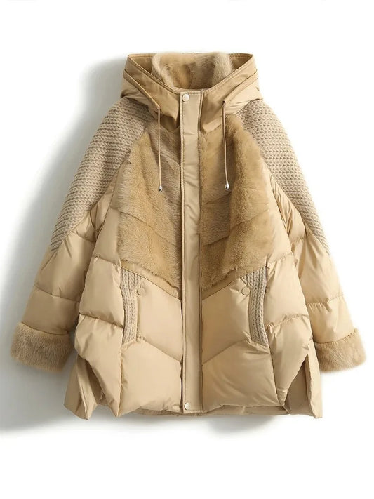 Winter Steppjacke für Damen mit Kapuze und Kunstfell-Details