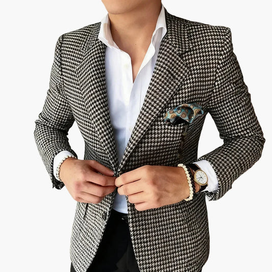 Chaqueta con estampado pata de gallo para hombre – Blazer elegante de negocios y ocio en estilo vintage