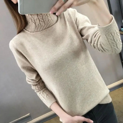 Damen Rollkragenpullover mit Zopfmuster Ärmeln in Grau