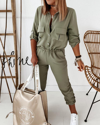 Dam Jumpsuit Enfärgad Fritid Elegant Modern med fickor – Perfekt för vardag & utekväll