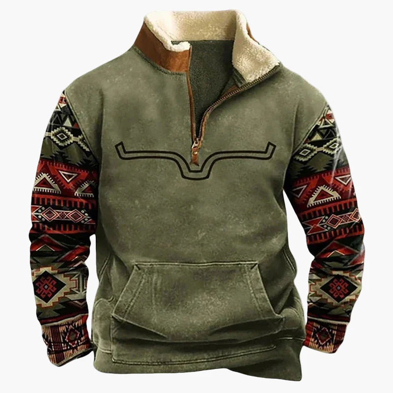 Maglione da uomo in pile western retrò con motivo etnico – Outdoor e tempo libero