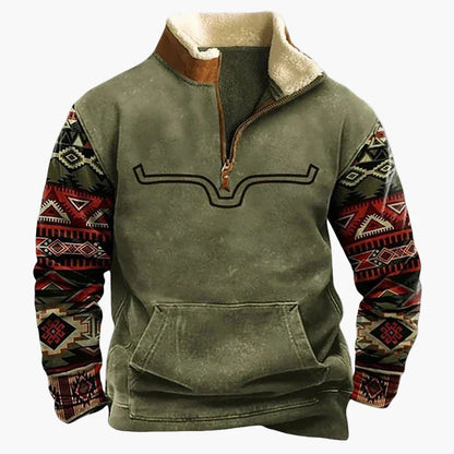 Maglione da uomo in pile western retrò con motivo etnico – Outdoor e tempo libero