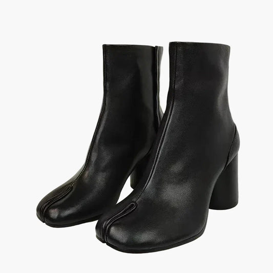 Dames blokhak enkellaarsjes met tabi-design voor stijlvolle outfits