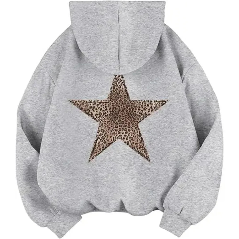 Oversize-hoodie med leopardstjerne og hætte