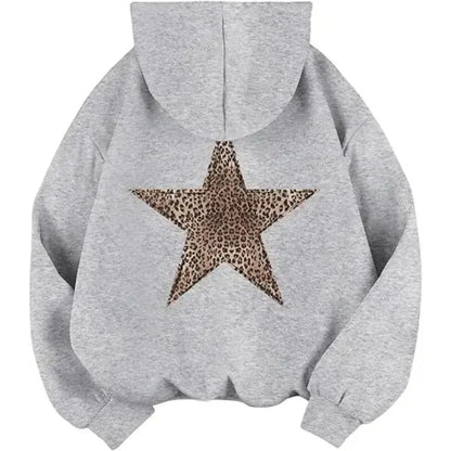 Oversize-hoodie med leopardstjerne og hætte