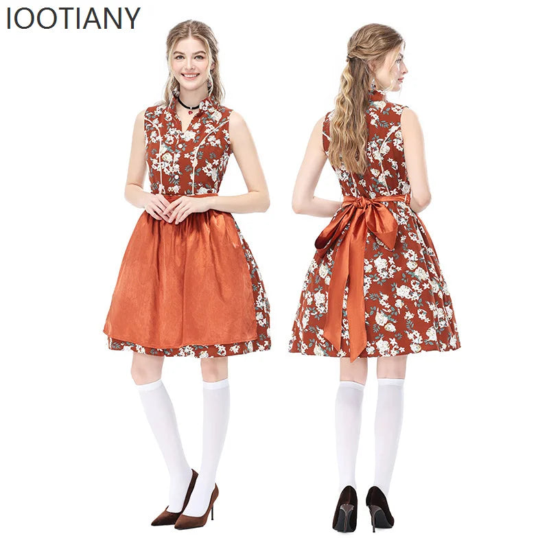 Mouwloze dirndl-jurk met patroon en schort