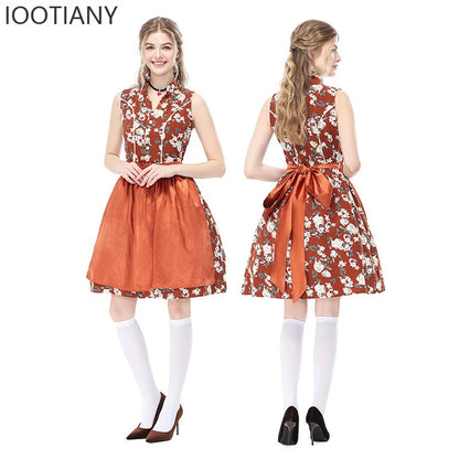 Mouwloze dirndl-jurk met patroon en schort