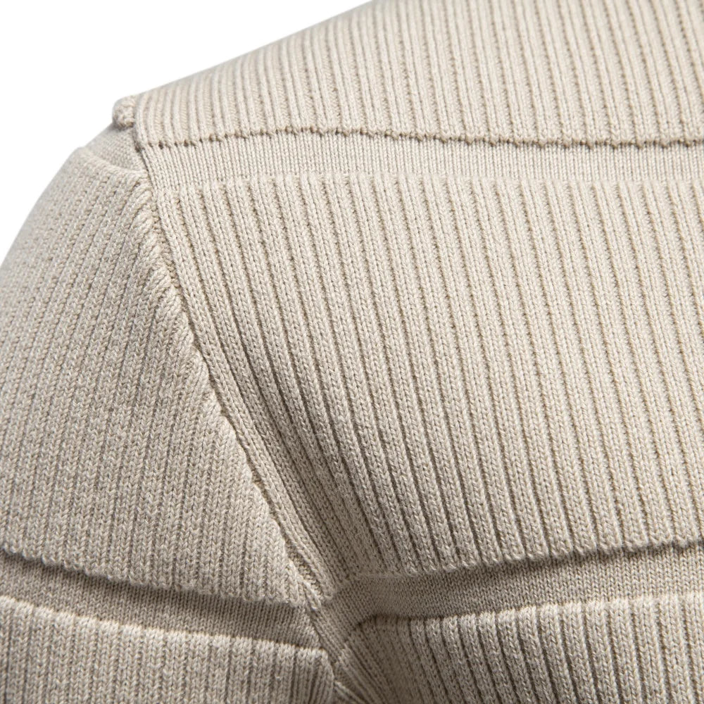 Herren Strickpullover Rippstrick Rundhals Langarm Beige
