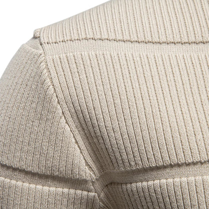 Herren Strickpullover Rippstrick Rundhals Langarm Beige
