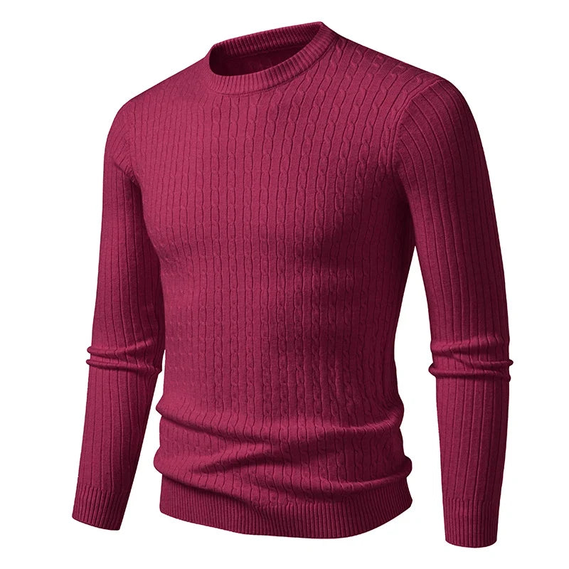 Herren Pullover Rundhals Zopfmuster Langarm Strickpullover