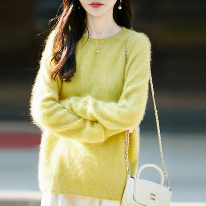 Pullover da donna in maglia, a girocollo, a maniche lunghe, morbido