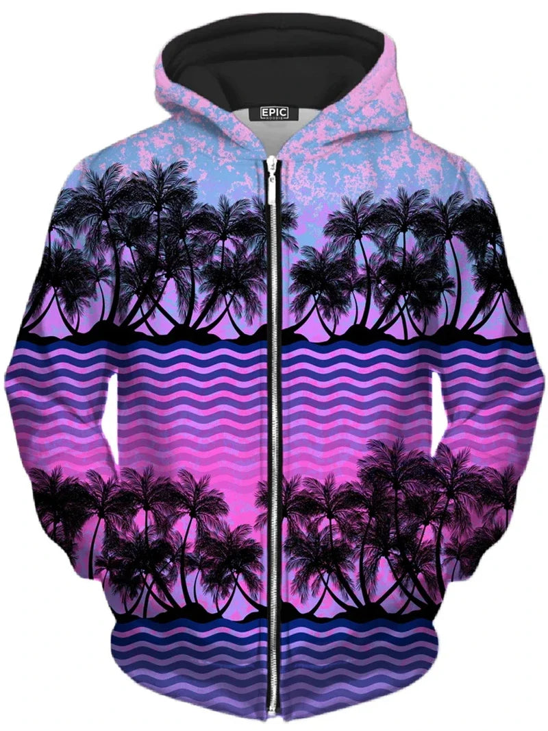Hoodie mit Reißverschluss & farbigem Baum-Print, bunt