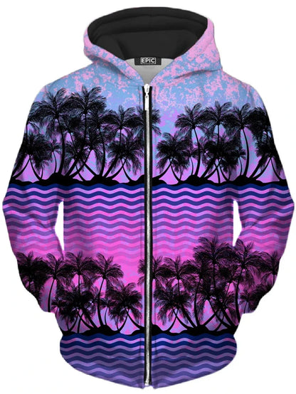 Hoodie mit Reißverschluss & farbigem Baum-Print, bunt