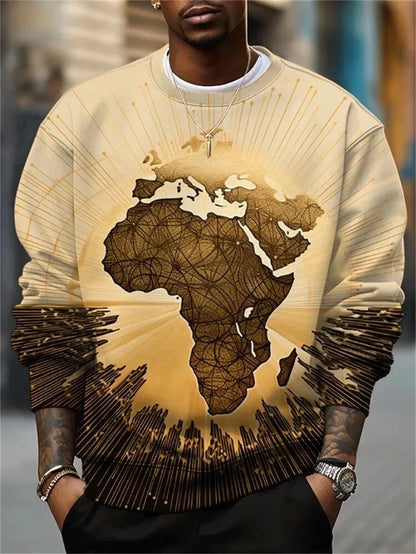 Unisex Sweatshirt mit Afrikakarten- und Augen-Print, Rundhals, Langarm