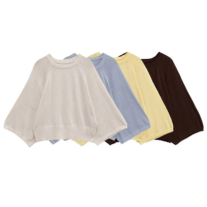 Damen Strickpullover Oversize Rundhals Cremefarben