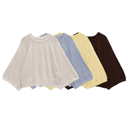 Damen Strickpullover Oversize Rundhals Cremefarben