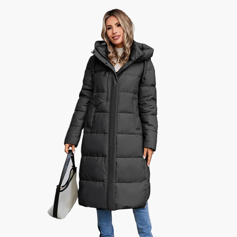 Cappotto invernale trapuntato da donna con cappuccio – Parka lungo e caldo per tutti i giorni e tempo libero