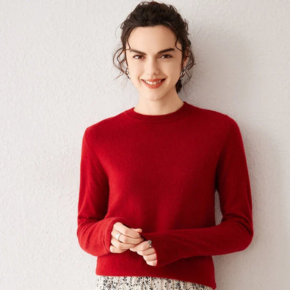 Pull femme à col rond et manches longues, maille fine, basique