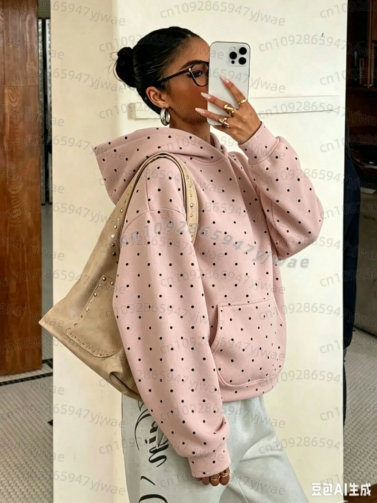 Hættetrøje til damer med camouflage-mønster, oversize-model med hætte og kængurulomme