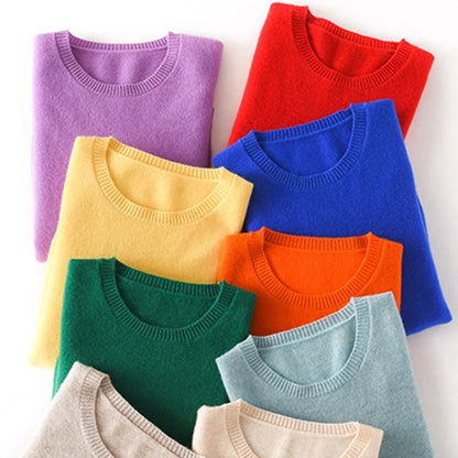 Pullover basic da donna a girocollo, a maniche lunghe, in maglia