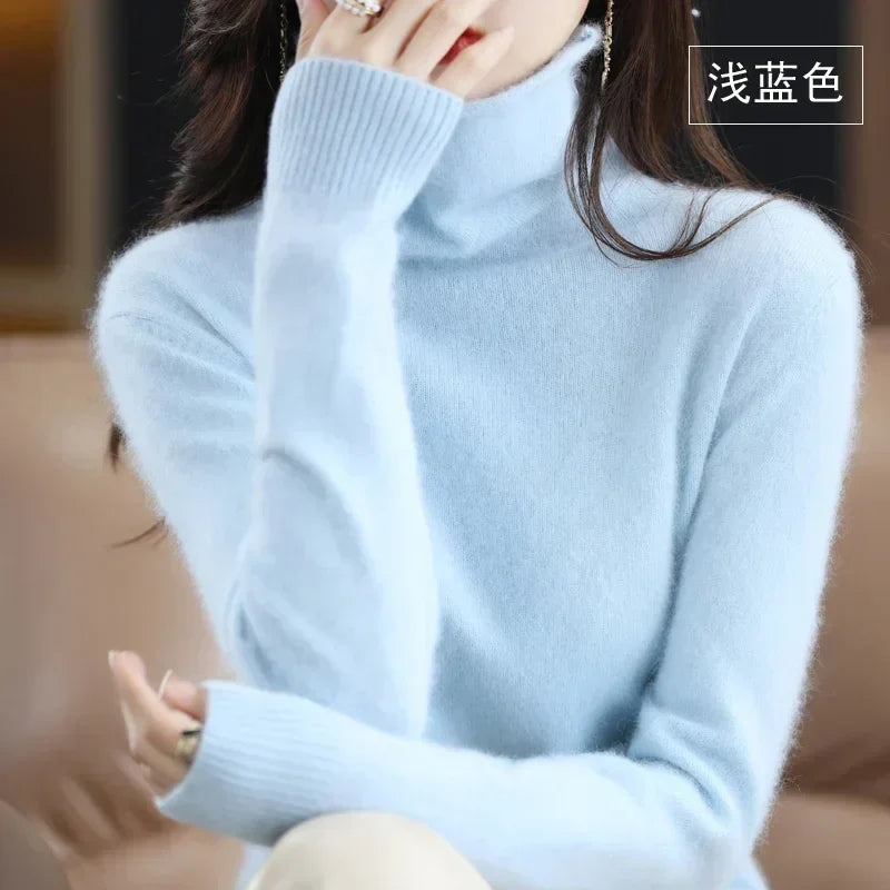 Dame-rullekravepullover, lange ærmer, blødt materiale