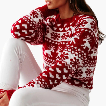 Maglione natalizio da donna con motivo di renna e cuore – Maglione invernale comodo per occasioni festive
