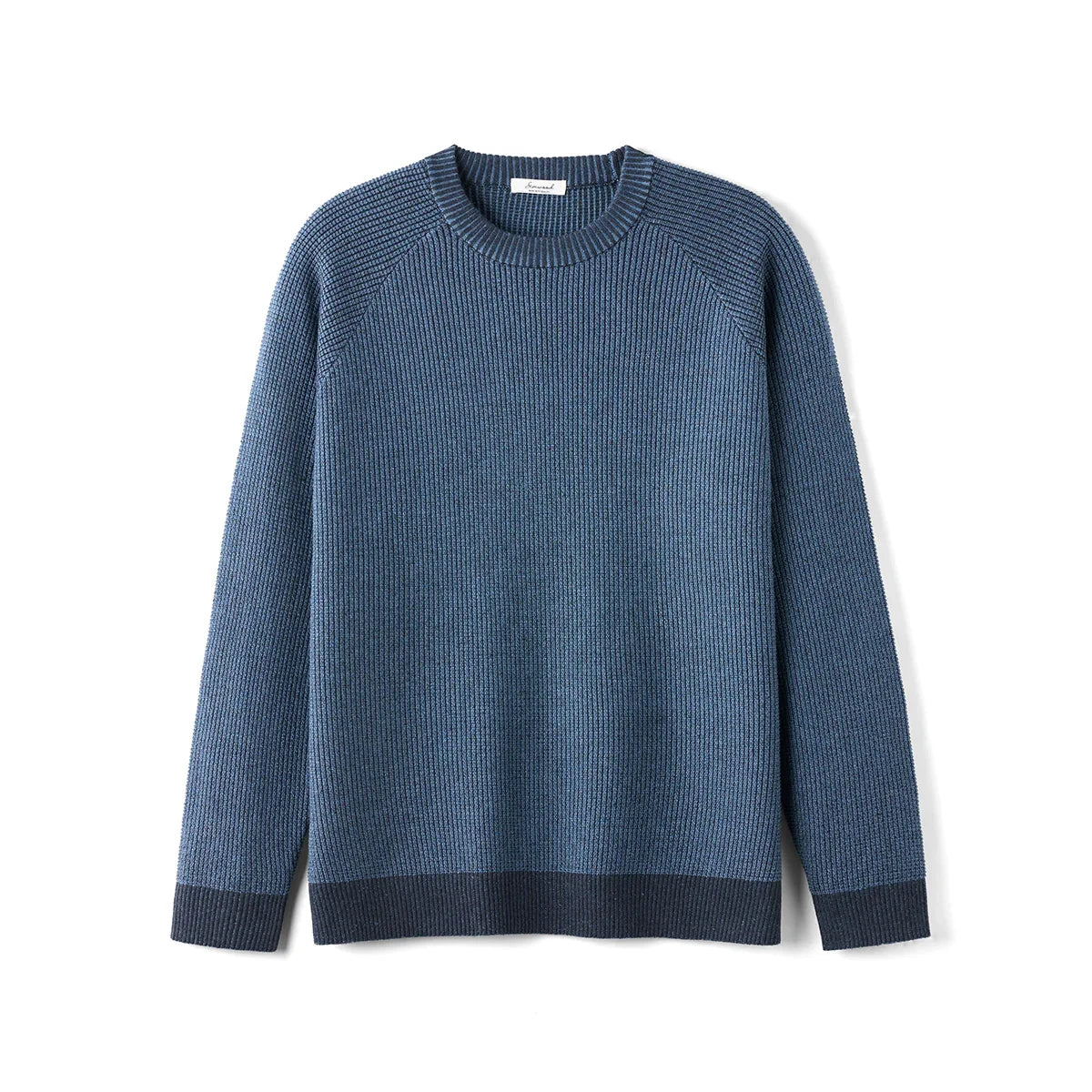 Herren Pullover Rippstrick Blau Rundhalsausschnitt