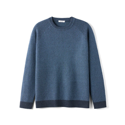 Herren Pullover Rippstrick Blau Rundhalsausschnitt